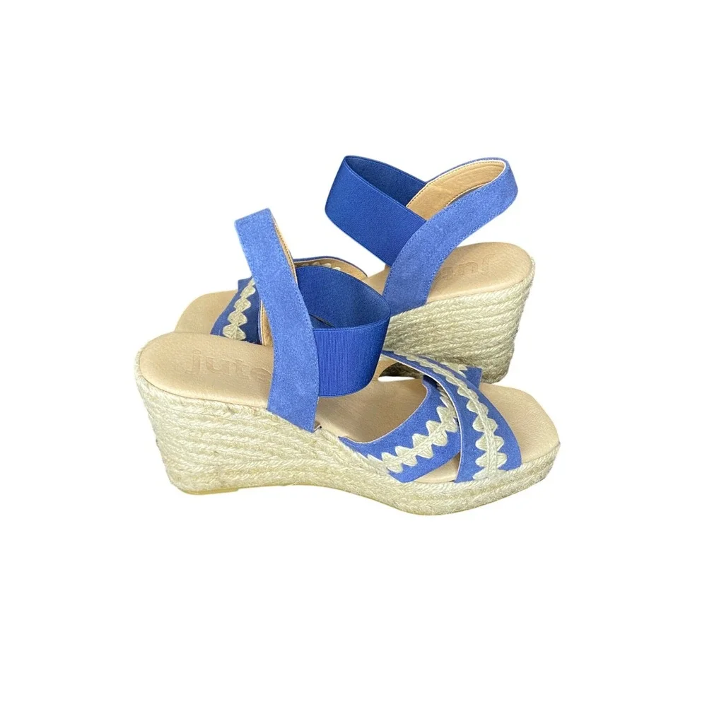 Jutelia Blue Suede Ric-Rac Espadrille Wedge Sandals Spain 39